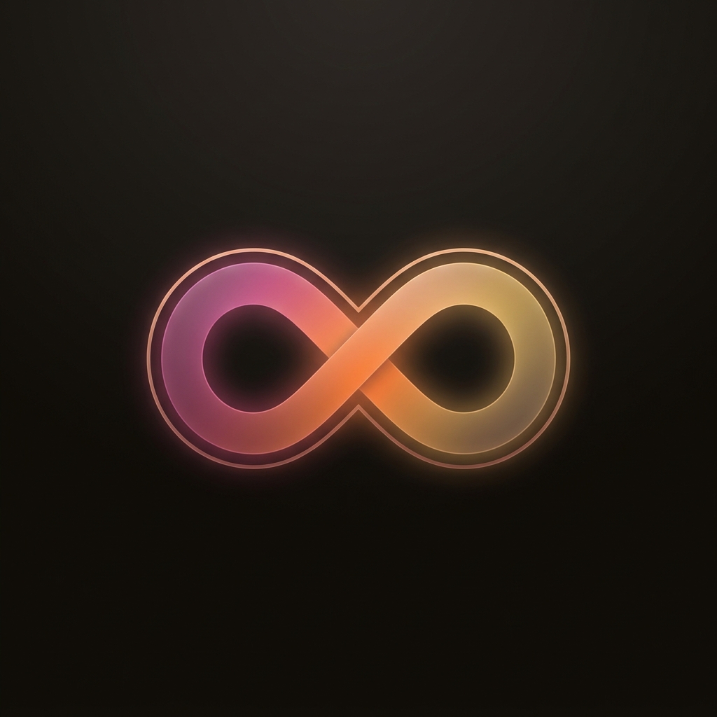 Símbolo infinito plasma A leve, magenta a dourado suave