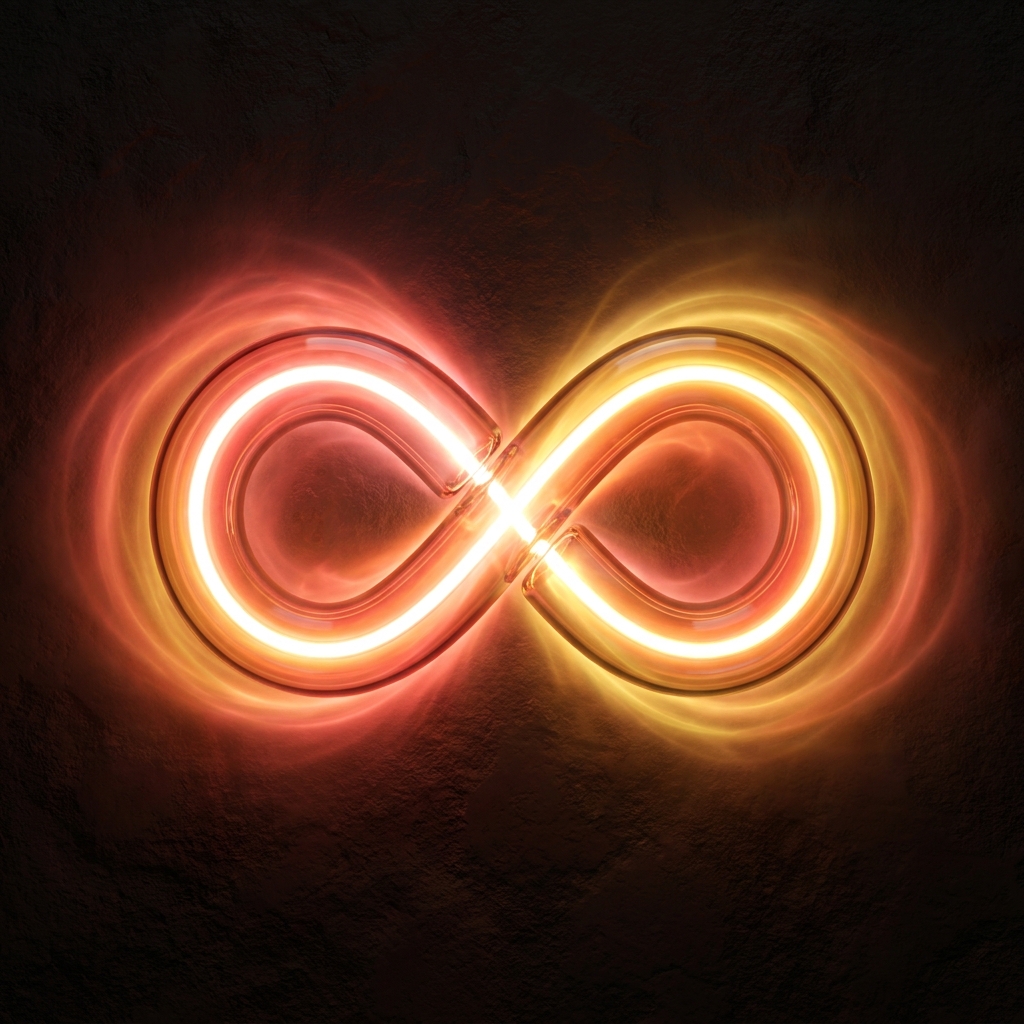 Símbolo infinito coral neon âmbar