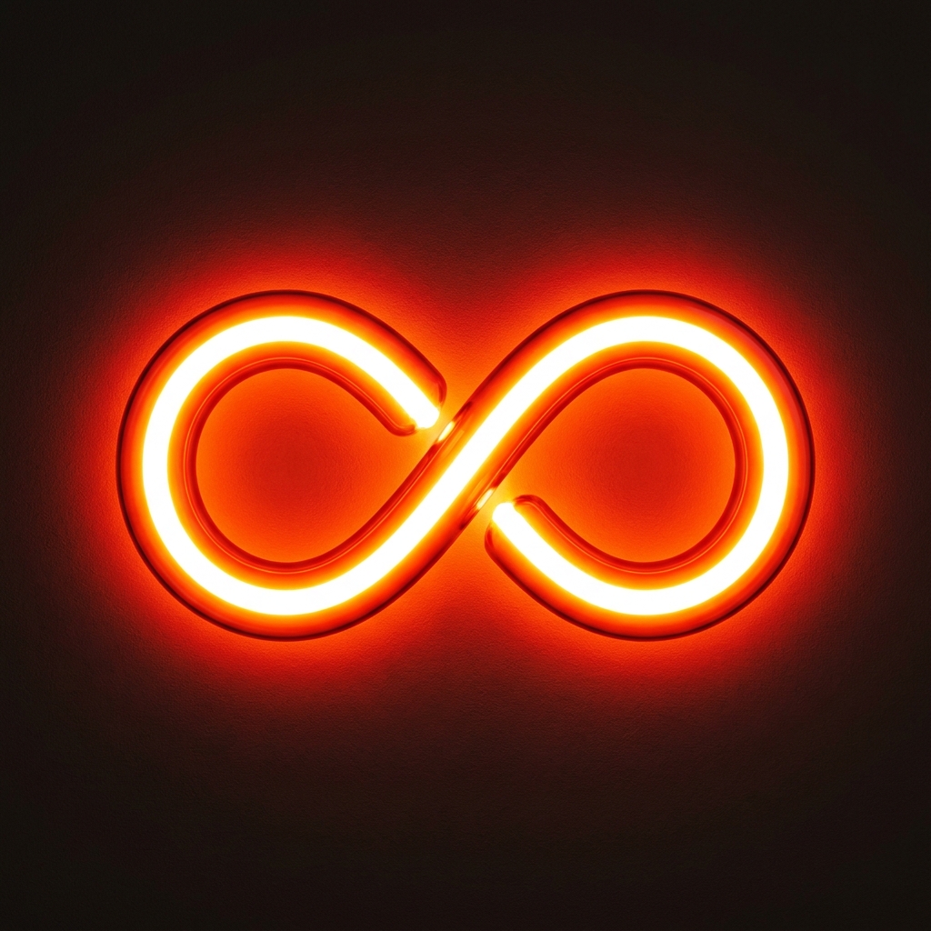 Símbolo infinito vermelho quente núcleo branco